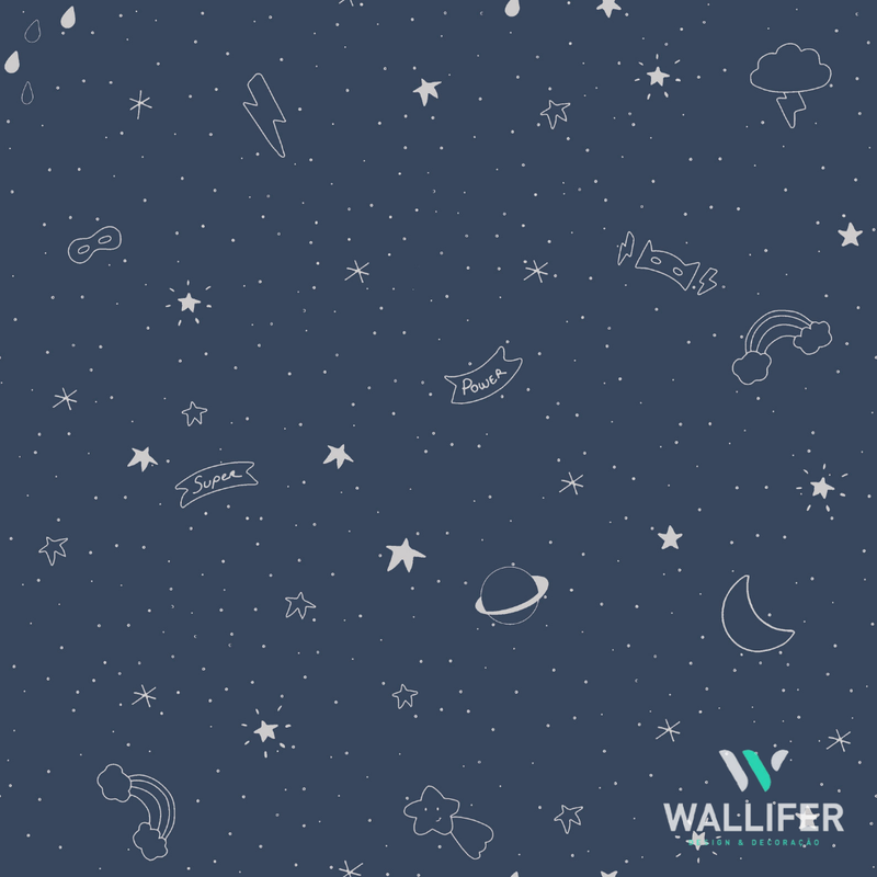 Papel de parede infantil universo azul marinho 53cm x 10mts - FF4025