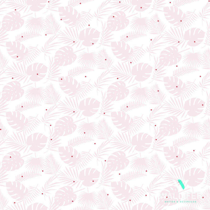 Papel de parede infantil folhas rosas 53cm x 10mts - FF4029