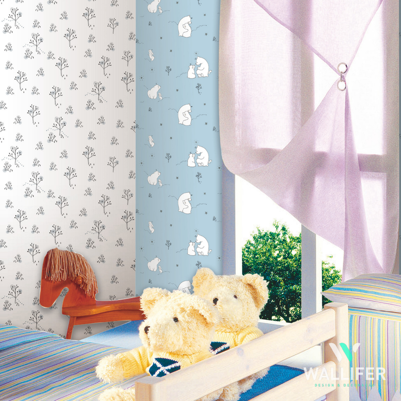 Papel de parede infantil ursinhos azul moderno 53cm x 10mts - FF4001